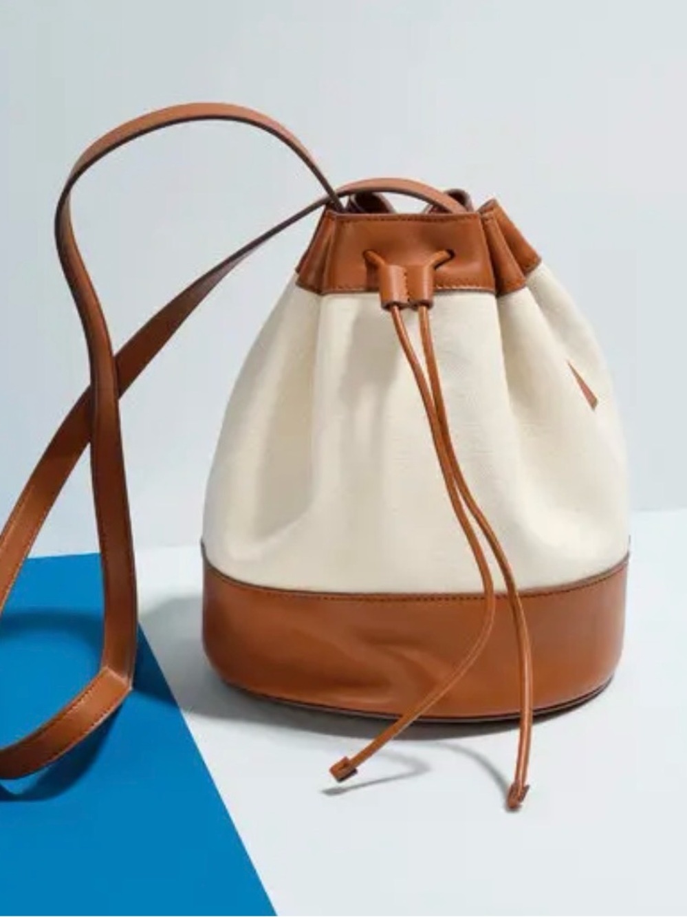 Jenni Kayne Mini Bucket Bag Leather Canvas  Brown Tan Ivory